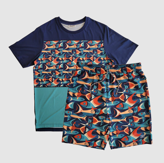 Crowley Stretch T-Shirt & Short Set - Fish Deco
