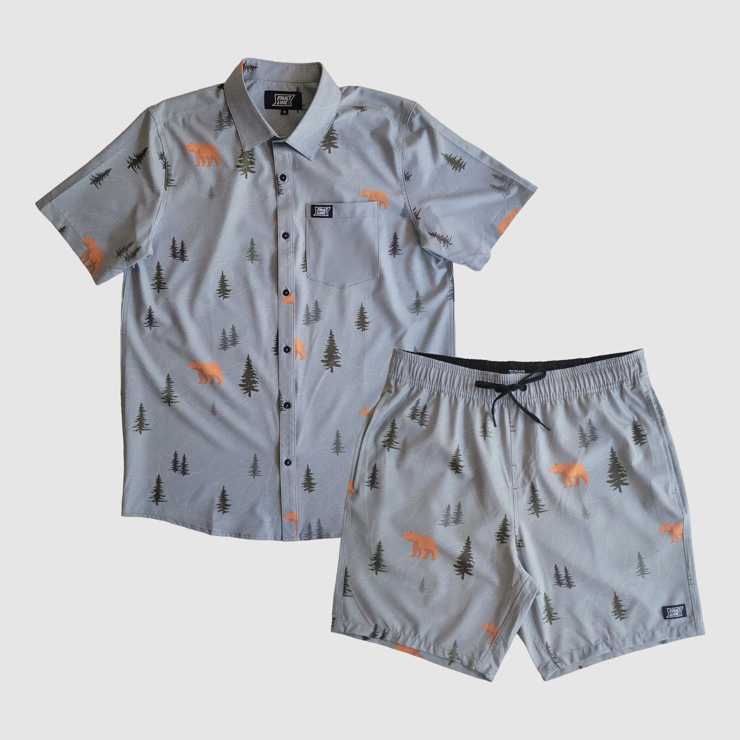 Langley Stretch Shirt & Short Set - Bear Print